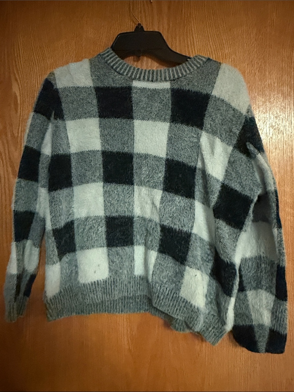 Alya Black & White Buffalo Check Crewneck Sweater